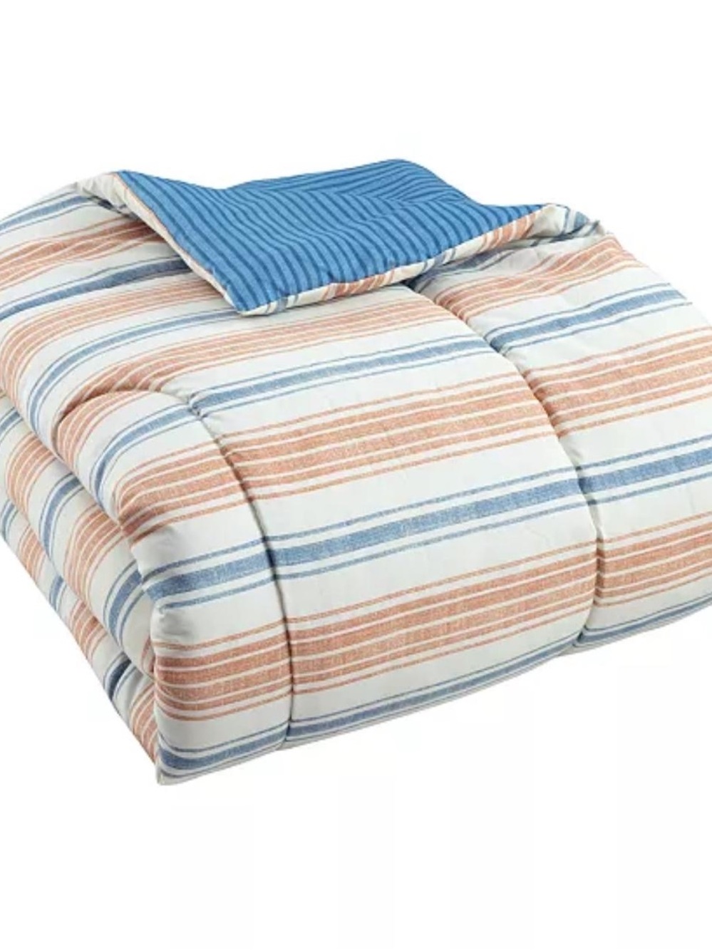Macy's Striped Reversible Comforter in Blue and Tan